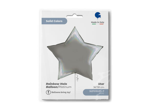 Rainbow Holographic - Platinum Pure 1 Folieballong - Stjerne - 36" (91cm)
