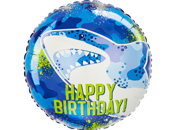 Shark Happy Birthday 1 Folieballong - Rund - 18" (43cm)