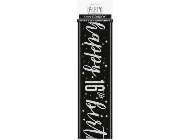 Sort & Sølv Glitz - #16 1 Foliebanner - 2,9m