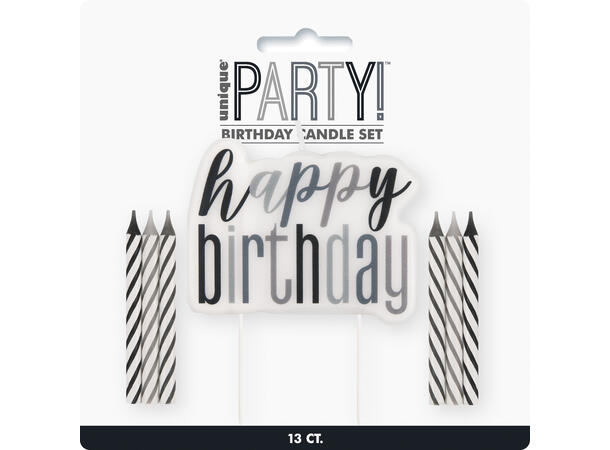 Sort & Sølv Glitz - "Happy Birthday" 1 Kakelys Sett på pinne 