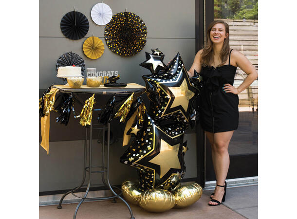 Star Cluster Black & Gold 1 Folieballong for luft m/base -66x149cm 