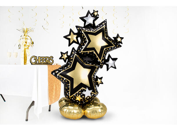 Star Cluster Black & Gold 1 Folieballong for luft m/base -66x149cm