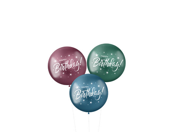 Stellar - "Happy Birthday" - 3 farger 3 Gummiballonger - 48cm (19")