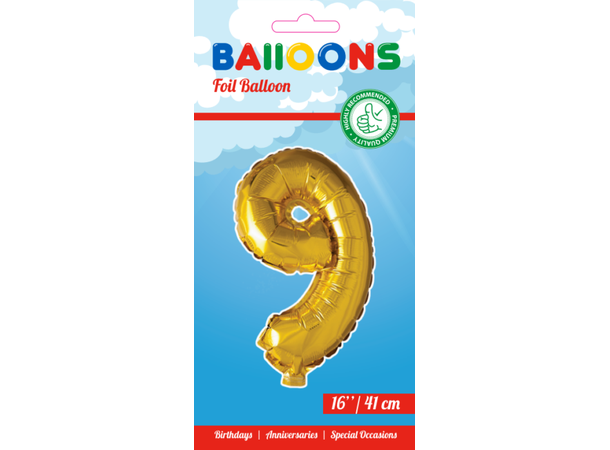 Tallballong # 9 - Gull 1 Folieballong - 41cm (16") 