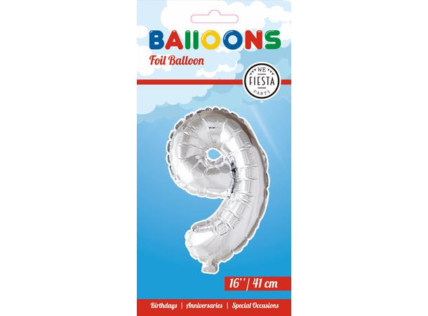 Tallballong # 9 - Sølv 1 Folieballong - 41cm (16")