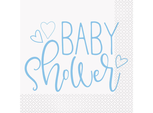 Blue Hearts Baby Shower 16 Lunchservietter - 33x33cm