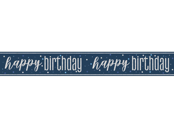 Blå & Sølv Glitz - "Happy Birthday" 1 Foliebanner - 2,9m