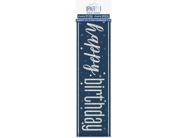 Blå & Sølv Glitz - "Happy Birthday" 1 Foliebanner - 2,9m