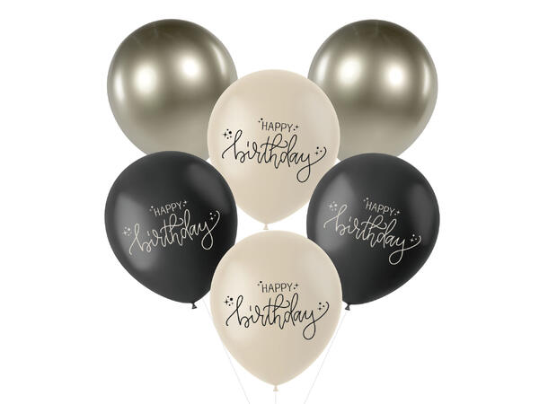 Creme Noir - "Happy Birthday" 6 Gummiballonger - 13" (33cm)