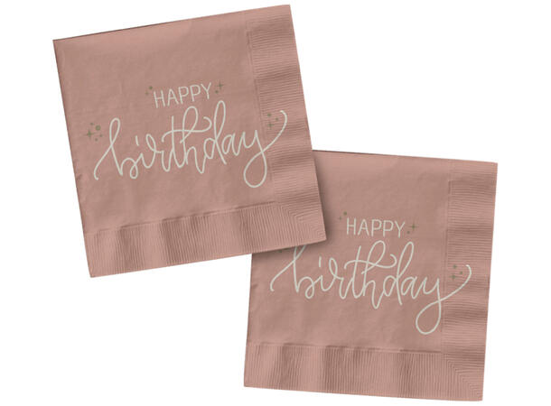 Creme Rose - "Happy Birthday" 20 Lunsjservietter - 33x33cm