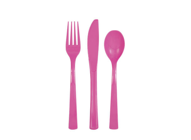 Ensfarget Mørk Rosa Plastbestikk 18 deler - 6 kuverter