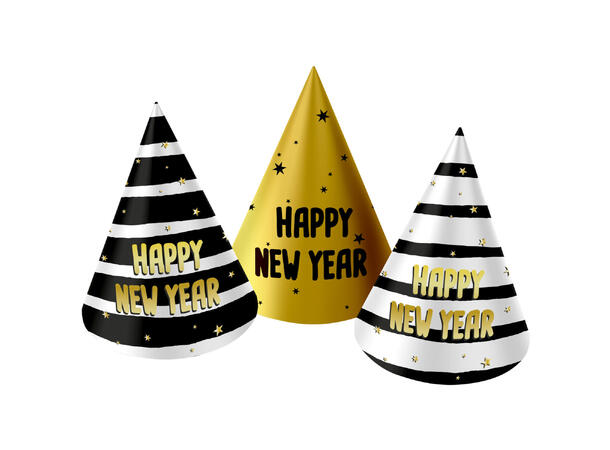 Happy New Year - Black & Gold HNY 6 Hatter i pair