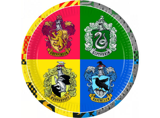 Harry Potter Hogwarts Houses 8 FSC Plastfrie Tallerkener i papir 23cm