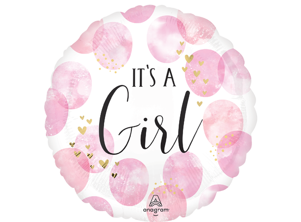 Baby Girl Pink Watercolor 1 Folieballong - Rund - 18" (43cm)