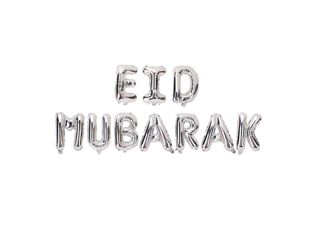 Ballongord - "Eid Mubarak" - Sølv Ballongord - 10 ballonger - 41cm (16")