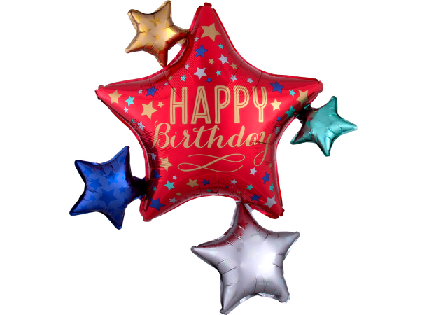 Birthday Satin Star Cluster 1 Stor folieballong med form - 81x88cm