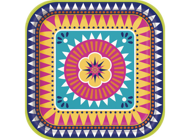 Boho Fiesta 8 Firkantede  tallerkener i papp - 23cm