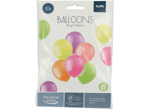 Bright Neons - 6 farger miks 10 Gummiballonger - 30cm (12") 
