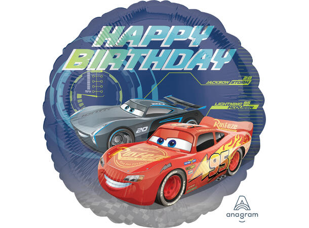 Cars - Happy Birthday 1 Folieballong - Rund - 18" (43cm)