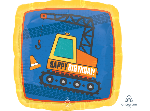 Construction Happy Birthday 1 Folieballong - Rund - 19" (45cm)