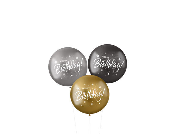 Electrum - "Happy Birthday" - 3 farger 3 Gummiballonger - 48cm (19")