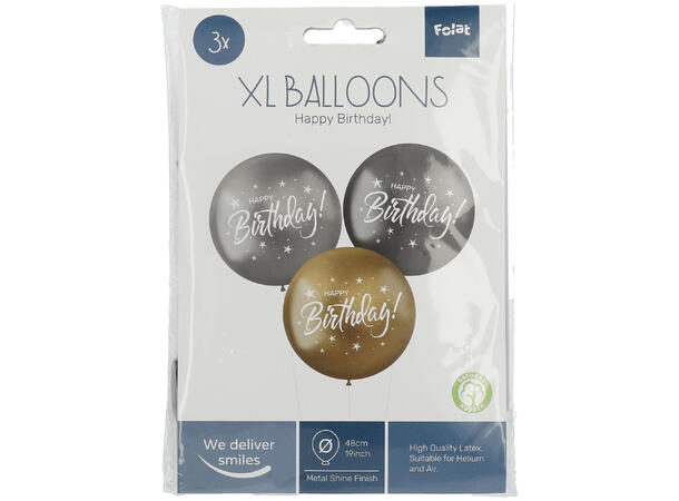 Electrum - "Happy Birthday" - 3 farger 3 Gummiballonger - 48cm (19")