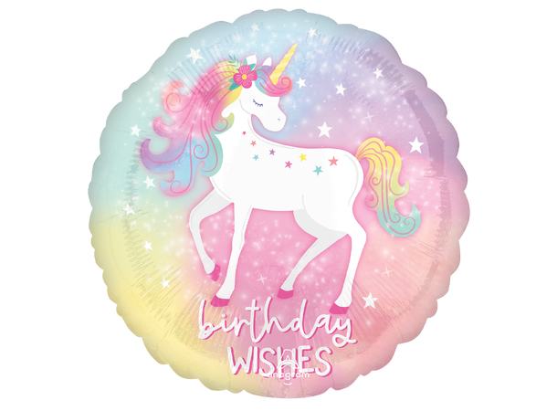 Enchanted Unicorn Birthday 1 Folieballong - Rund - 18" (43cm) 