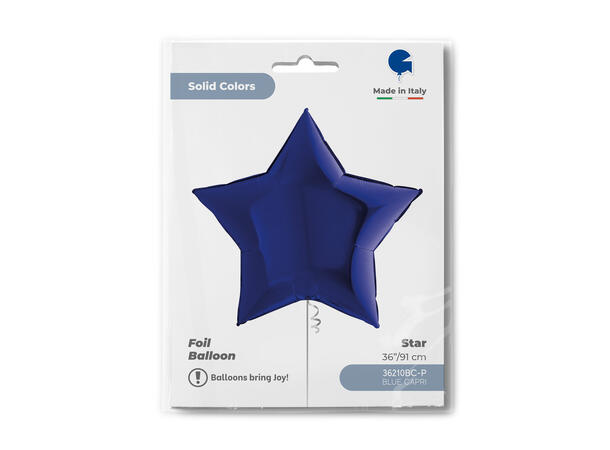 Ensfarget - Blue Capri 1 Folieballong - Stjerne - 36" (91cm)