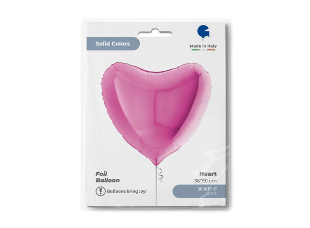 Ensfarget - Fuxia 1 Folieballong - Hjerte - 36" (91cm)