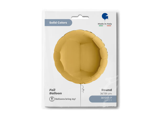 Ensfarget - Gold 5 1 Folieballong - Rund - 36" (91cm)