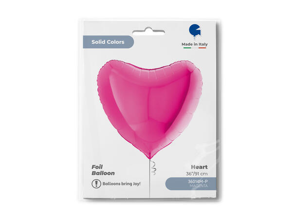 Ensfarget - Magenta 1 Folieballong - Hjerte - 36" (91cm)