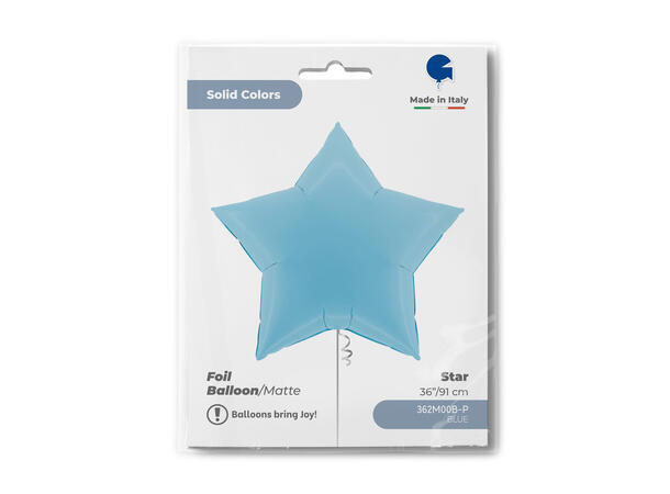 Ensfarget - Matte Blue 1 Folieballong - Stjerne - 36" (91cm)