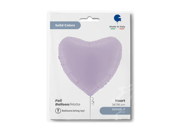 Ensfarget - Matte Lilac 1 Folieballong - Hjerte - 36" (91cm)