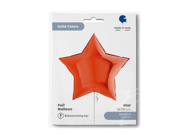 Ensfarget - Orange 1 Folieballong - Stjerne - 36" (91cm)