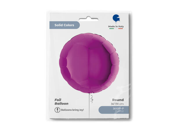 Ensfarget - Purple 1 Folieballong - Rund - 36" (91cm)