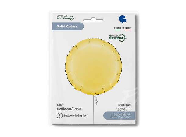 Ensfarget - Satin Banana Yellow 1 Folieballong - Rund - 18" (43cm) 