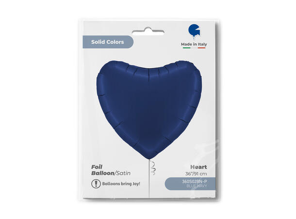 Ensfarget - Satin Blue Navy 1 Folieballong - Hjerte - 36" (91cm)