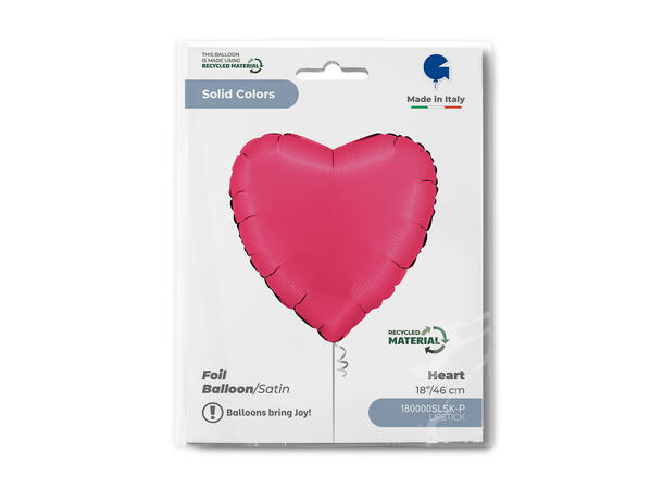 Ensfarget - Satin Lipstick 1 Folieballong - Hjerte - 18" (43cm) 