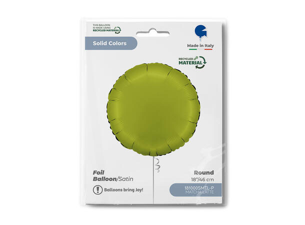 Ensfarget - Satin Matcha Latte 1 Folieballong - Rund - 18" (43cm) 