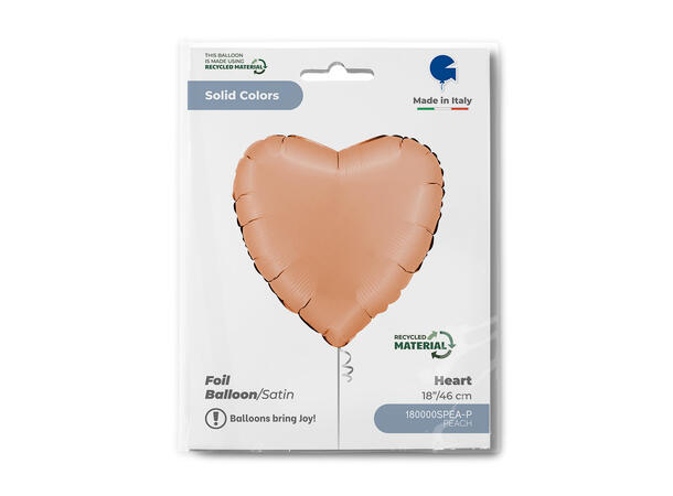 Ensfarget - Satin Peach 1 Folieballong - Hjerte - 18" (43cm) 