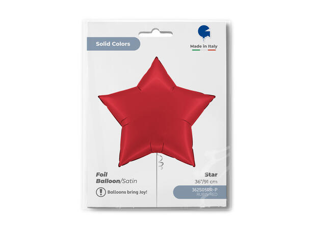 Ensfarget - Satin Rubin Red 1 Folieballong - Stjerne - 36" (91cm)