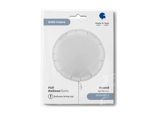 Ensfarget - Satin White 1 Folieballong - Rund - 36" (91cm)