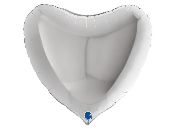 Ensfarget - Silver 1 Folieballong - Hjerte - 36" (91cm)