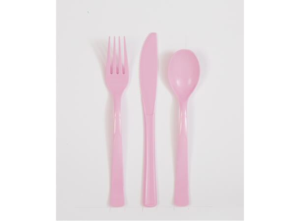 Ensfarget Lys Rosa Plastbestikk 18 deler - 6 kuverter