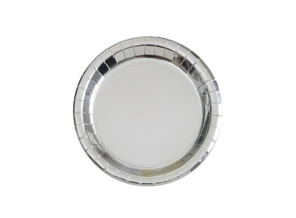 Ensfarget Sølv Metalllic 8 Runde tallerkener i papp - 23cm