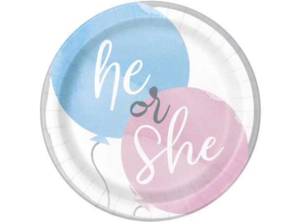 Gender Reveal Party 8 Runde tallerkener i papp - 18cm