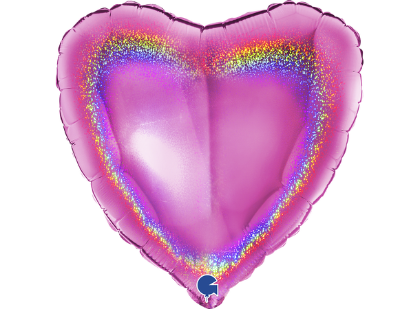 Glitter Holographic - Fuxia 1 Folieballong - Hjerte - 18" (43cm)