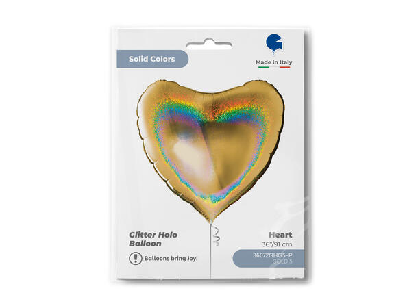 Glitter Holographic - Gold 5 1 Folieballong - Hjerte - 36" (91cm)