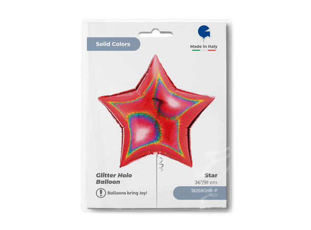 Glitter Holographic - Red 1 Folieballong - Stjerne - 36" (91cm)