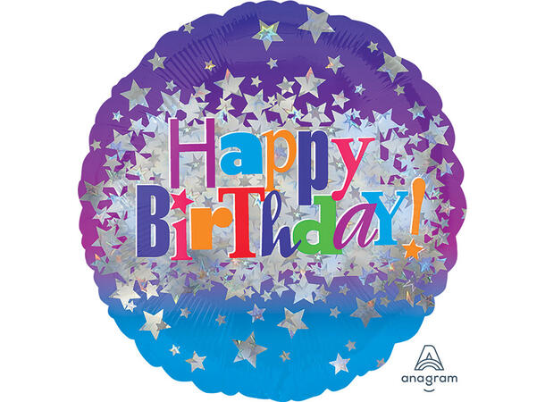 Happy Birthday Bright Stars 1 Folieballong - Rund - 19" (45cm)